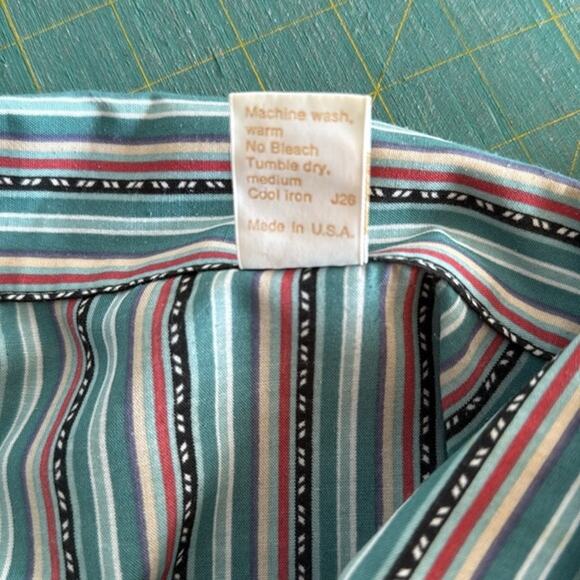 Jantzen sz 20 Green Striped Long Sleeved Women's Button Top Office - Picture 4 of 4